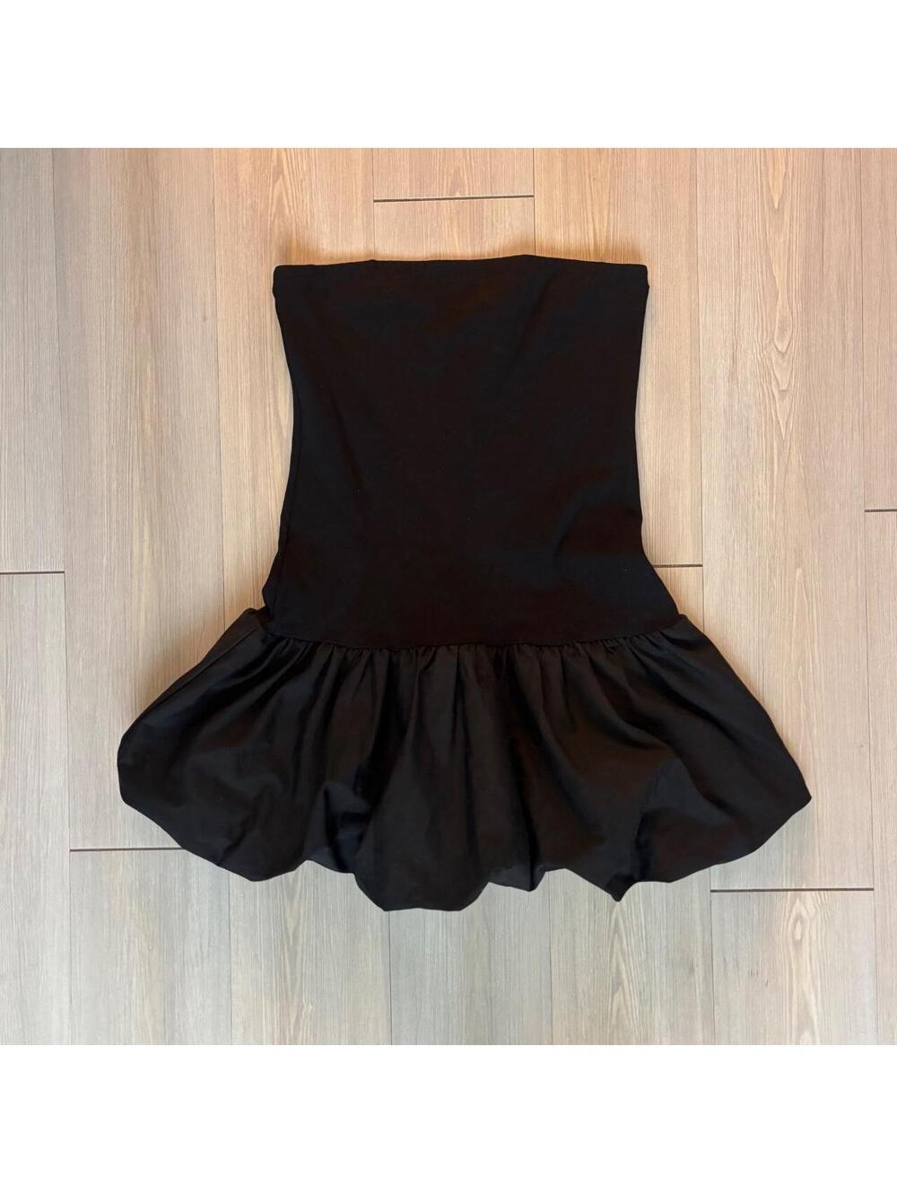 GLG Good Luck Gem Black Strapless Bubble Hem Mini Dress Medium